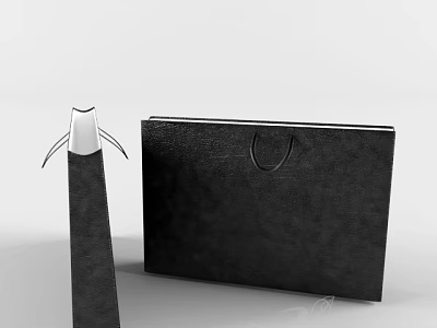 Stylish Black Leather Box Bag With Square Design And Matching Handbag With Handle 3d model