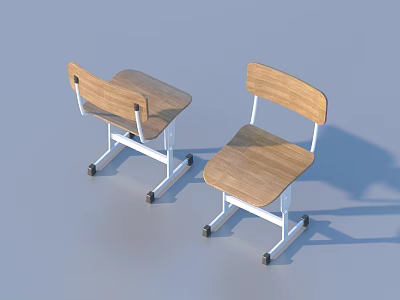 Two Modern Wooden Leisure Chairs With Metal Frames White Legs And Wheels 3d model