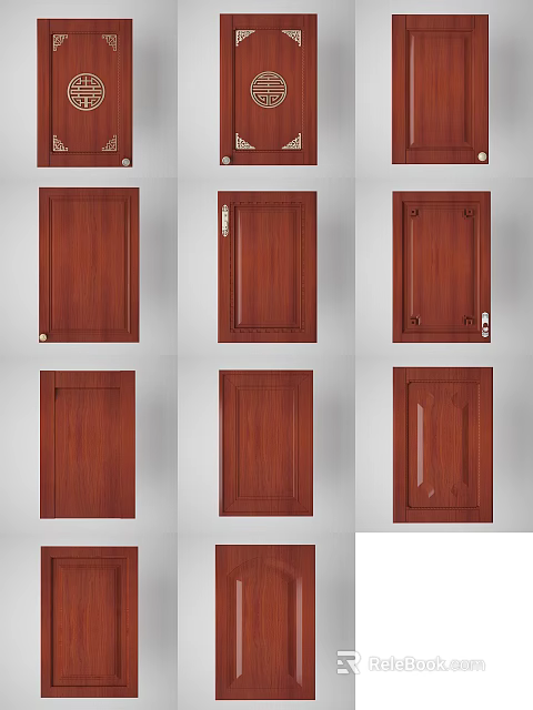 Multiple Wooden Door Panel Designs Displaying Various Handle And Style Features 3d model