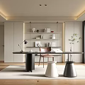 Modern Study Desk and Chair Bookcase Bookshelf Stool 3d model