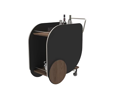 Stylish Black Wooden Decorative Cart Set With Wine Bottles And Glasses 3d model