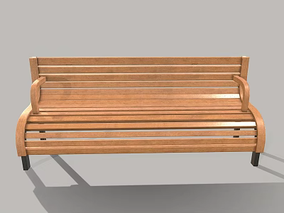 Slatted Wooden Public Bench With Armrests And Black Legs For Outdoor Spaces 3d model