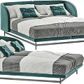 Modern Green Velvet Upholstered Double Bed With Houndstooth Pattern Sheets And Velvet Pillows