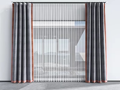 Modern Double Layer Curtains With Sheer And Fabric 3d model