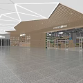 Modern Mall Hall Interior With Geometric Lights Shops And People