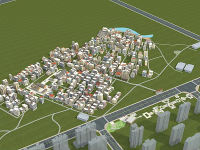 Aerial View Planning of Residential Area With Buildings Green Spaces and Road Networks 3d model