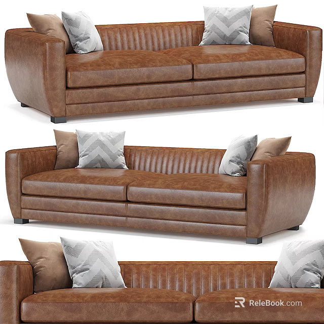 Brown Leather Two Seater Sofa With Soft Cushions And Elegant Modern Design 3d model
