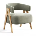 Modern Beige Textured Fabric Armchair With Black Wooden Legs And Curved Arms