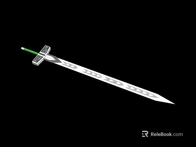 Tech Exhibition Hall Display Featuring Silver Blade Sword With Green Hilt And Patterns 3d model