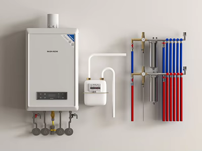 Haier Residential Gas Water Heater With Pipes Valves And Control System 3d model