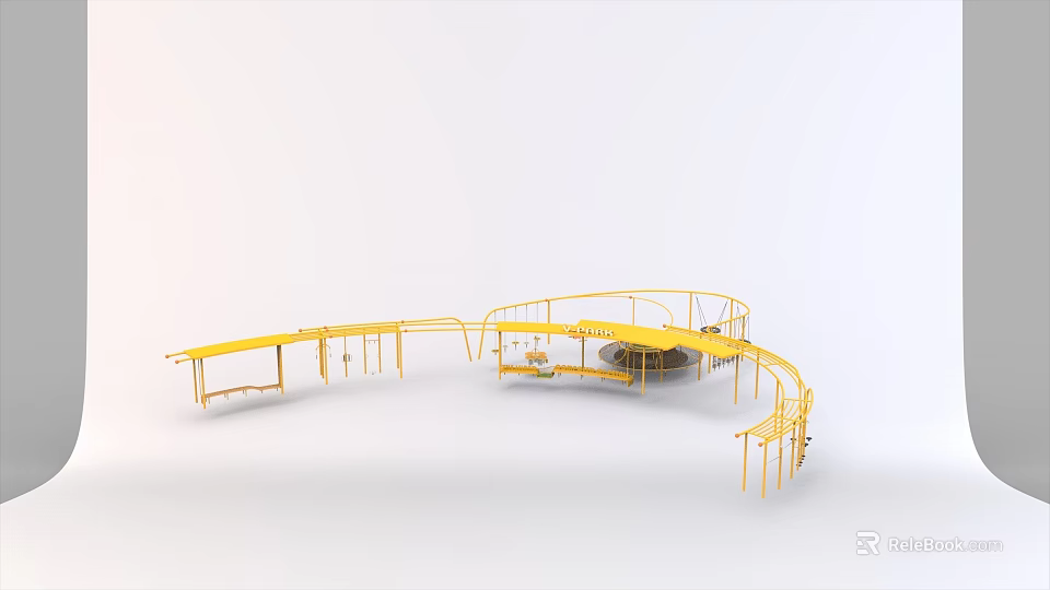 Yellow Outdoor Curved Fitness Equipment Path For Sports Training And Exercise 3d model 