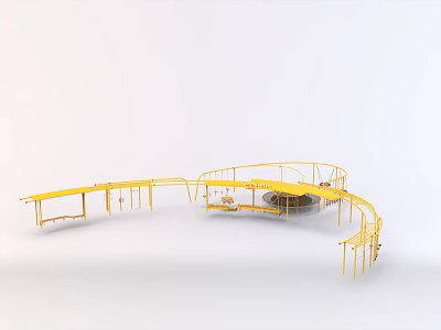 Yellow Outdoor Curved Fitness Equipment Path For Sports Training And Exercise 3d model