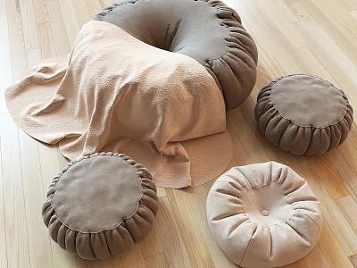 Cozy Round Floor Cushions With Soft Blanket For Living Room Decor 3d model