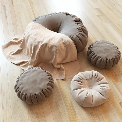 Cozy Round Floor Cushions With Soft Blanket For Living Room Decor 3d model