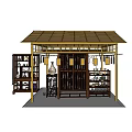 Ancient Architecture Structure With Wooden Roof Ornamental Lanterns And Traditional Shelves Displaying Antique Vases
