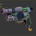 Futuristic Sci Fi Gun With Gray Blue Body Green Glow And Yellow Duck Accessory