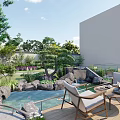 Tranquil Courtyard Garden Design With Water Pond Stone Pathways And Lush Plants