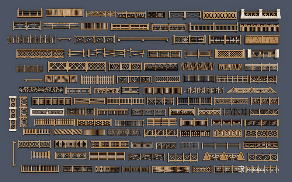 Various Wooden Fence Designs And Types For Garden Outdoor Decoration 3d model 