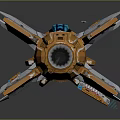 Futuristic Orange And Silver Cosmic Spaceship With Blue Lights And Advanced Structure