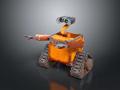 WALL-E Animated Movie Character With Orange Body Treaded Wheels And Mechanical Arm 3d model