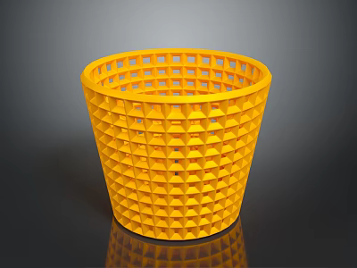 Yellow Trash Can With Grid Design And Diamond Pattern For Home Use 3d model