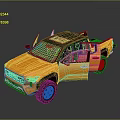 Yellow Modern Pickup Truck With Open Doors Black Roof And Off Road Design