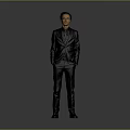 A Man in Dark Formal Suit Standing with Hands in Pockets Against Gray Studio Background 3d model