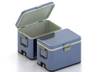 Blue Portable Storage Boxes Featuring Open Lid Inner Lining Closed Design Metal Latches And Wheels 3d model