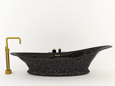 Elegant Black Speckled Freestanding Bathtub With Gold Faucet And Decorative Candles 3d model