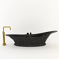 Elegant Black Speckled Freestanding Bathtub With Gold Faucet And Decorative Candles