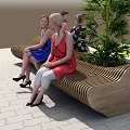 Wavy Wooden Outdoor Chair with Two People Sitting in Garden Patio
