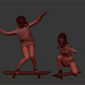 Two People Skateboarding In Dynamic Poses On Dark Background
