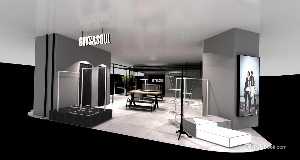 Modern Clothing Store Interior Design With Open Racks Fitting Rooms And Display Area 3d model 