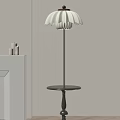 Modern Floor Lamp With Petal Shaped White Lampshade Slim Metal Pole And Round Table Base