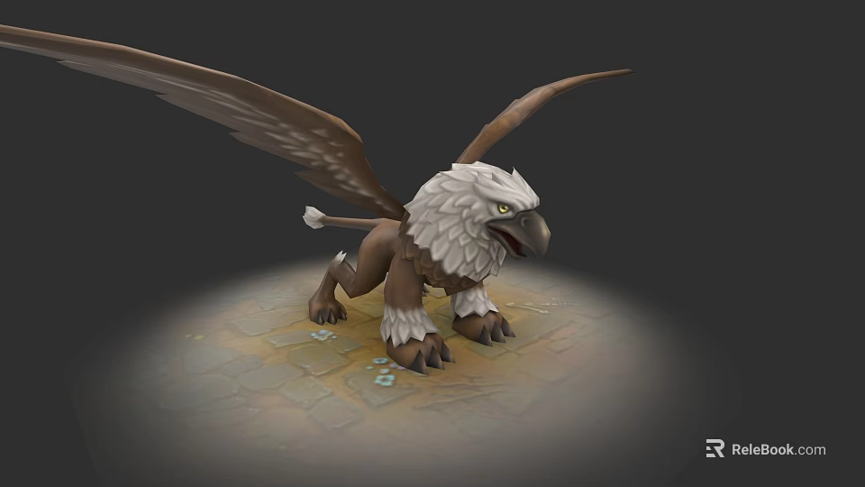 Realistic Mythical Reptile 3D Model With Wings Standing On Stone Ground 3d model 