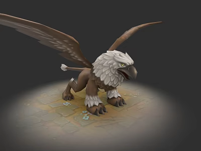 Realistic Mythical Reptile 3D Model With Wings Standing On Stone Ground 3d model