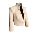 Beige Cropped Jacket With Stand Up Collar And Brown Buttons
