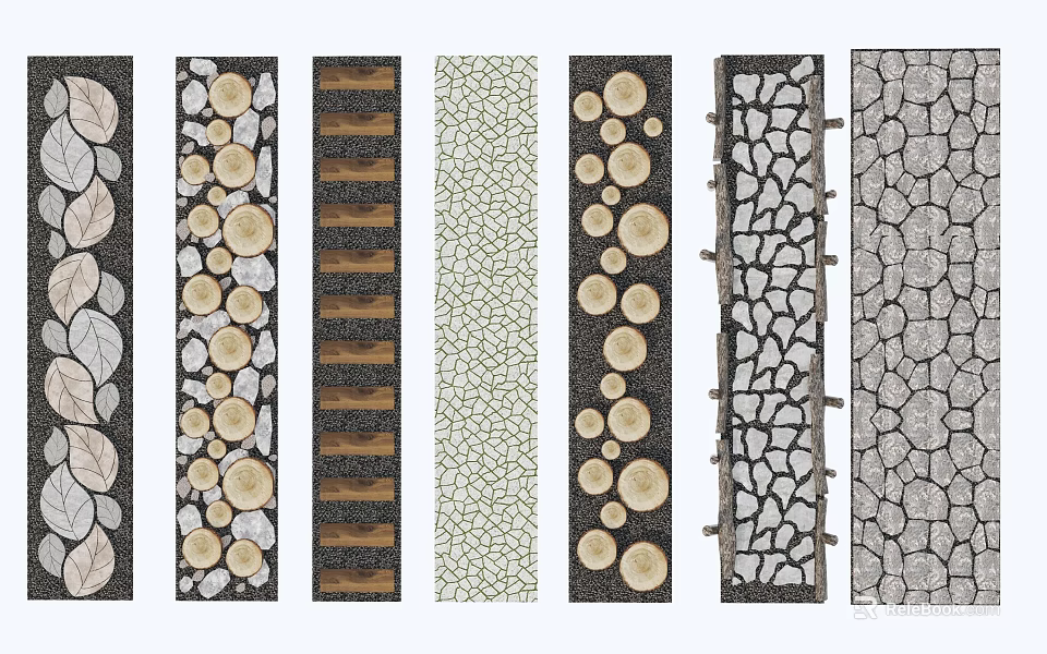 Various Decorative Floor Tile Designs Featuring Wooden Circular And Stone Patterns 3d model