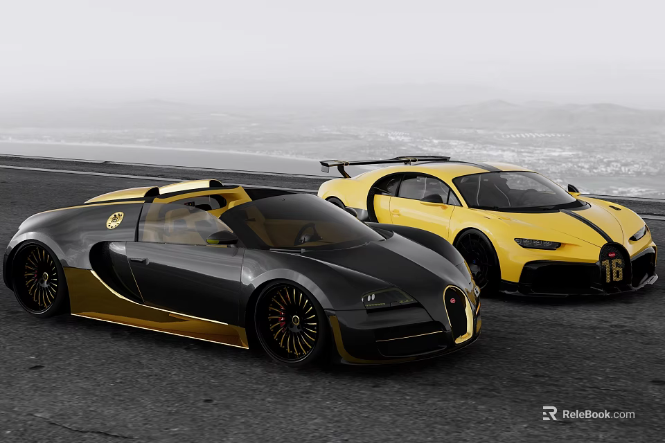 Black Gold And Yellow Luxury Sports Cars With Streamlined Design And Sporty Exterior 3d model 