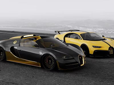 Black Gold And Yellow Luxury Sports Cars With Streamlined Design And Sporty Exterior 3d model