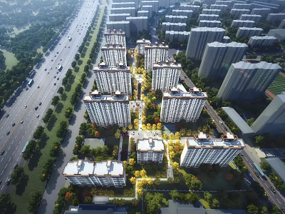 Neatly Arranged Residential Buildings With Greenery And Roads In Aerial View 3d model