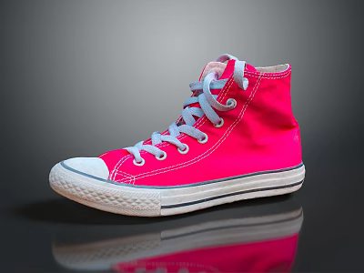 Bright Pink High Top Canvas Shoes With Gray Laces White Sole And White Toe Cap 3d model