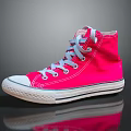 Bright Pink High Top Canvas Shoes With Gray Laces White Sole And White Toe Cap
