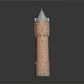 Classic Red Brick Tower With Gray Pointed Roof And Arched Windows Design