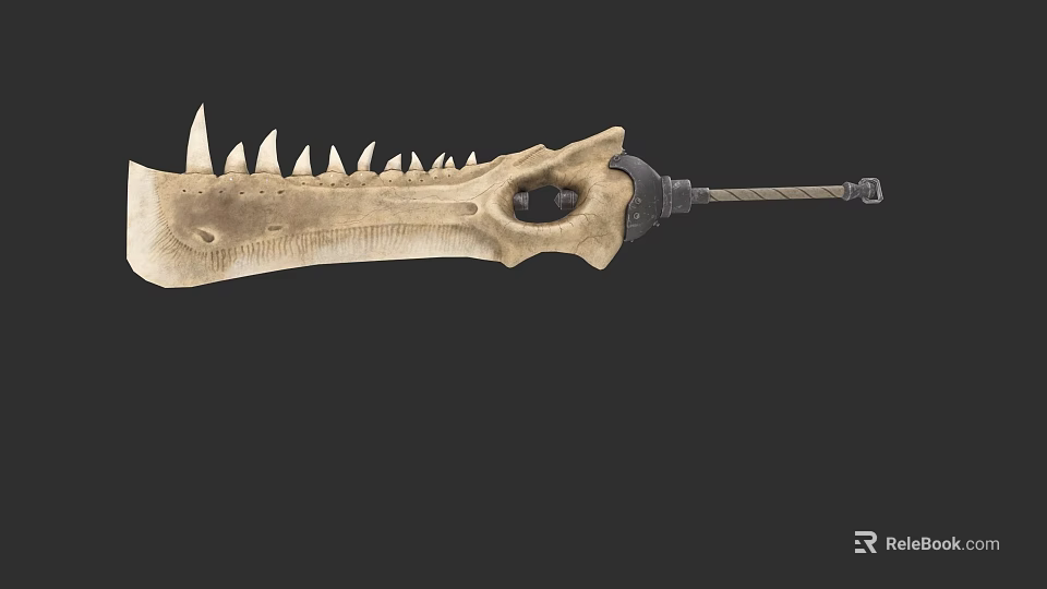 Unique Decorative Weapon with Serrated Blade and Skull Head Design Bone Like Structure 3d model 