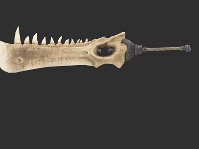 Unique Decorative Weapon with Serrated Blade and Skull Head Design Bone Like Structure 3d model