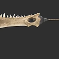 Unique Decorative Weapon with Serrated Blade and Skull Head Design Bone Like Structure 3d model