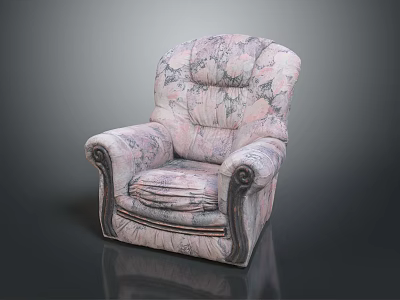 Single Sofa with Marble Pattern Pink and White Upholstery and Decorative Armrests 3d model