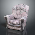 Single Sofa with Marble Pattern Pink and White Upholstery and Decorative Armrests 3d model