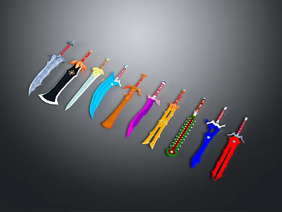 Colorful Fantasy Swords Weapon Collection With Various Designs And Bright Colors 3d model